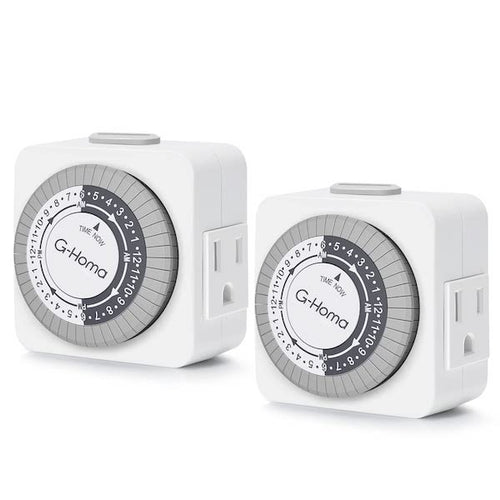 G-Homa Timers for Electrical Outlets, 24 Hour Indoor Plug-in Mechanical Timer Mini, 30 Minute Intervals, 3-Prong, Daily On/Off Cycle, for Lights, Lamps (2-Pack,FCC ETL Listed)