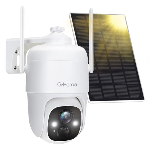 Security Cameras Wireless Outdoor with Solar Panel Powered,G-Homa 355° PTZ Rechargeable Battery WiFi Camera with Motion Detection & Siren, 1080p Clear Night Vision, 2-Way Audio, IP65 Waterproof