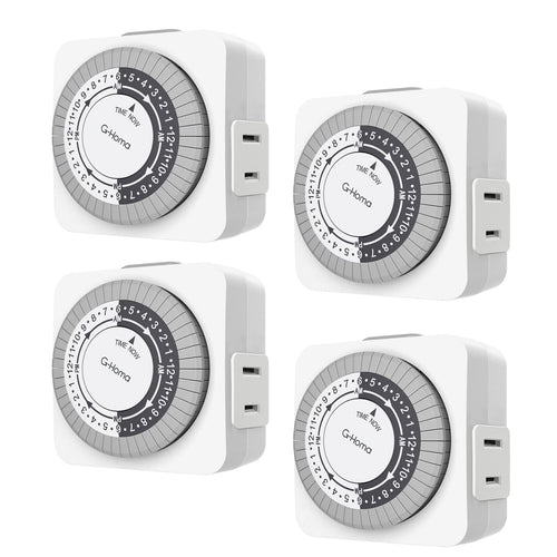 G-Homa Timers for Electrical Outlets 4 Packs,24 Hour Indoor Plug-in Mechanical Timer,30 Minute Intervals, Daily On/Off Cycle,1 Polarized Outlet, for Grow Light,Christmas Lights, Lamps ( ETL Listed)