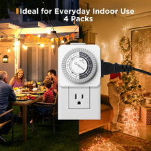 Load image into Gallery viewer, 【4-Packs Compatibility Multiple Devices 】Automate your home, the outlet timer indoor is intended for indoor use. LED, Christmas tree lights, lamps, plant lights, coffee machines, fans and other 15A High Power home appliances.More practical and meets your daily electrical needs at one time.
