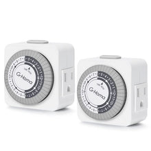 Load image into Gallery viewer, G-Homa Timers for Electrical Outlets, 24 Hour Indoor Plug-in Mechanical Timer Mini, 30 Minute Intervals, 3-Prong, Daily On/Off Cycle, for Lights, Lamps (2-Pack,FCC ETL Listed)
