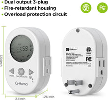 Load image into Gallery viewer, Indoor 3-Prong Digital Electrical Timer Dual Outlets - 2Pack
