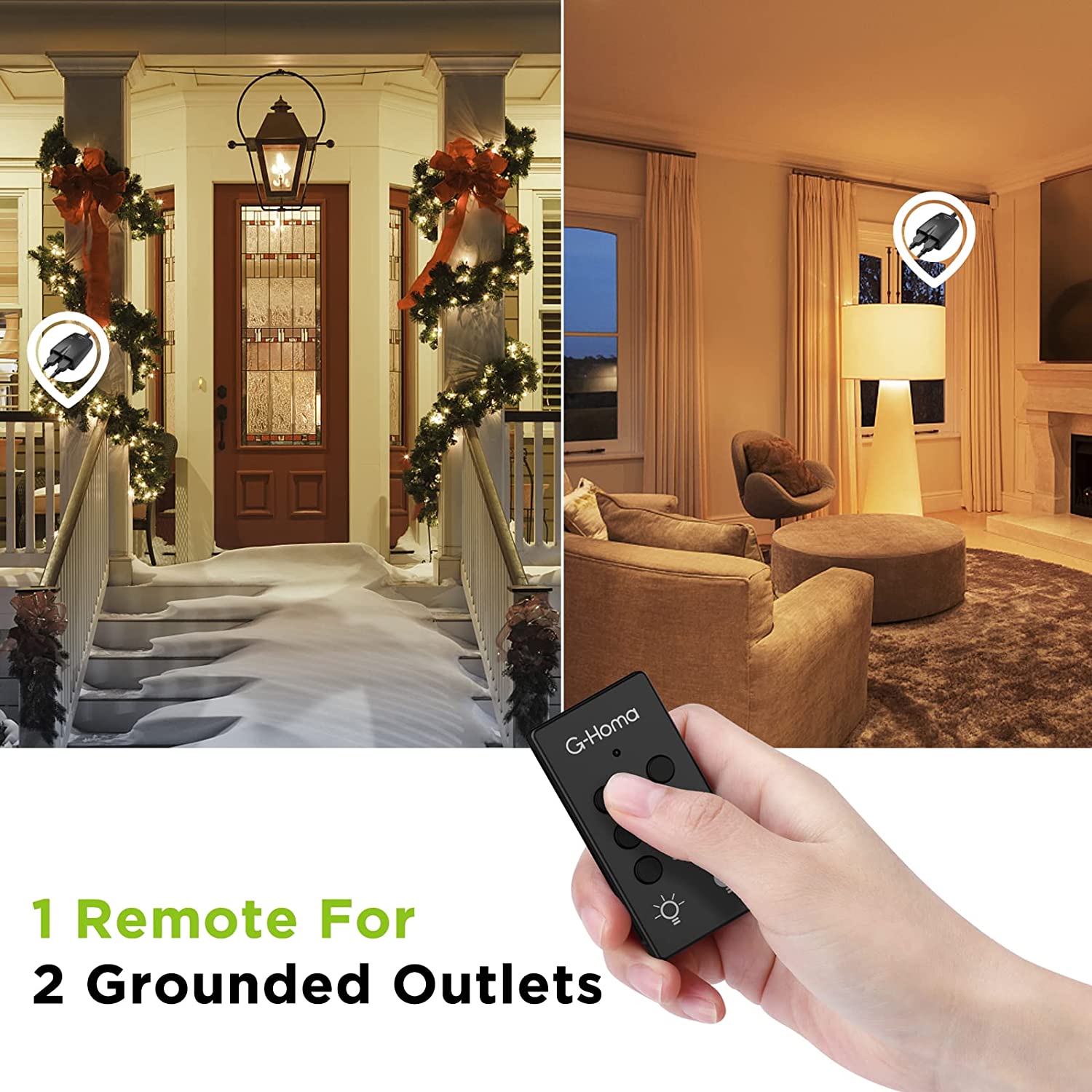 G-Homa Wireless Remote Control Outlet Plug Light Switches, Long Range with  2 Remotes and 5 Pack Outlets Plug for Light Bar, Seasonal Light, Plant