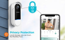 Load image into Gallery viewer, 1080P HD Camera and Clear IR Night Vision: The wireless doorbell camera comes with 1080P Full high-definition video quality and 130° wide lens,viewing distance up to 33ft,you can see a person clearly from head to toe,or discover a package on the ground.Protect your home day and night through infrared night vision and live view
