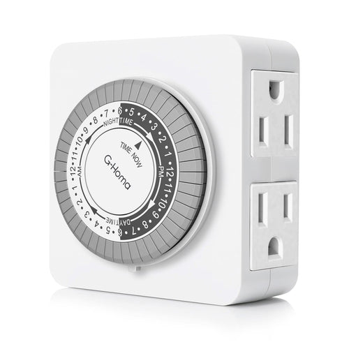 G-Homa Timer Outlet Electric Indoor with 2 Grounded Outlet,Plug-in 24-Hour Mechanical Timers ,Daily On/Off Cycle,Energy Saving for Lamps, Seasonal, Christmas String Lights and Holiday Decorations