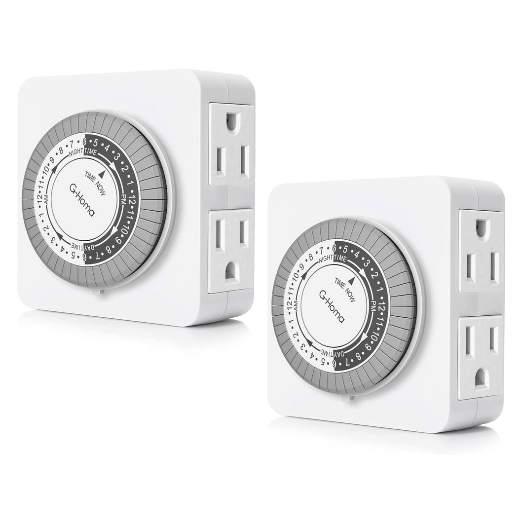 Indoor 3-Prong Electrical Timer Dual Outlets - 2Pack