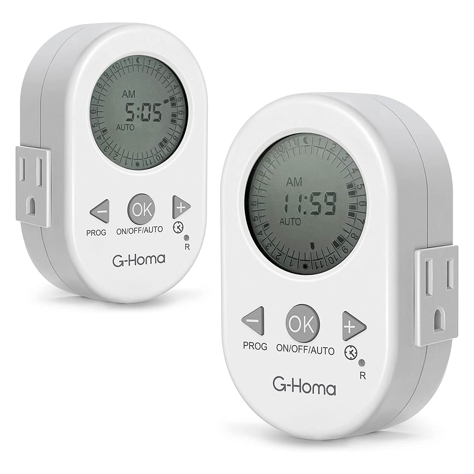 G-Homa Timer Outlet Electric Indoor with 2 Grounded Outlet,Plug-in 24-Hour  Mechanical Timers,Daily On/Off Cycle,Energy Saving for Lamps, Seasonal